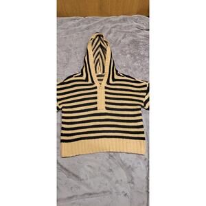 For Love And Lemons Cropped Striped Long Sleeve Elyse Hooded Sweater Tan S Boho
